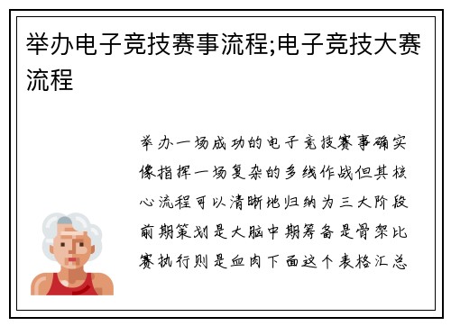 举办电子竞技赛事流程;电子竞技大赛流程